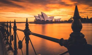 sydney opera house at sunset